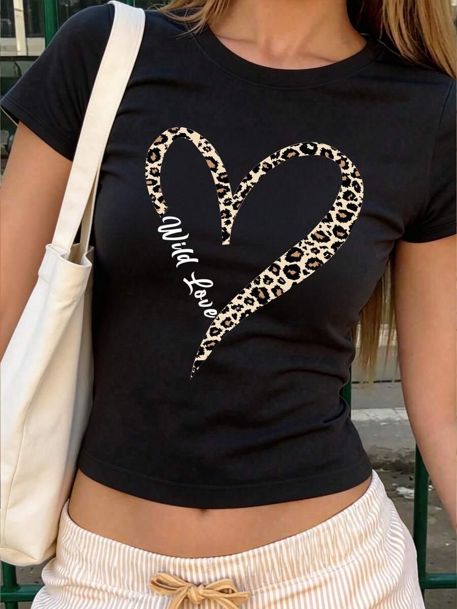 czarny t-shirt nadruk serce