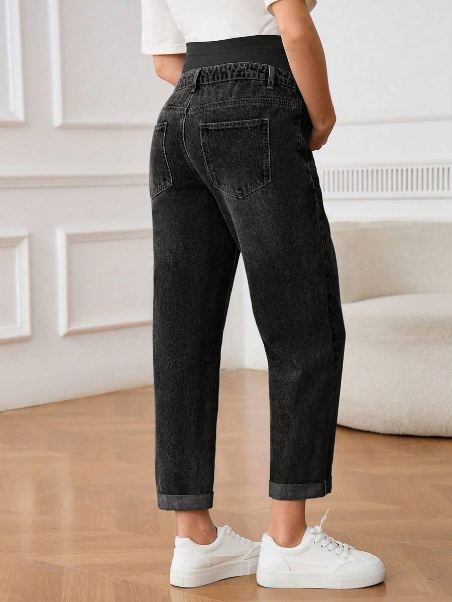 CZARNE CIĄŻOWE SPODNIE JEANS