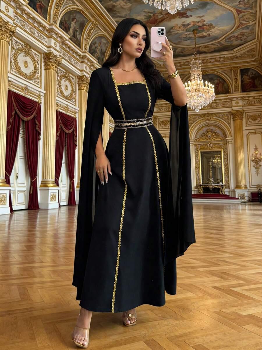 CZARNA MAXI SUKIENKA zdobienie