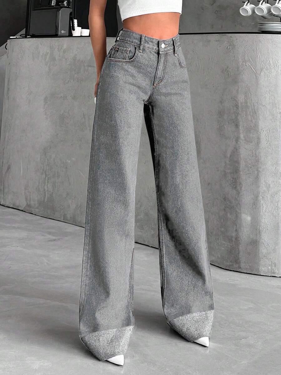 SZARE SPODNIE JEANS WYSOKI STAN 