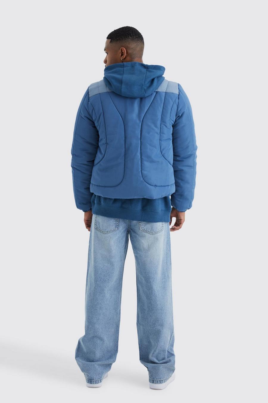 niebieska pikowana kurtka łączenie zip