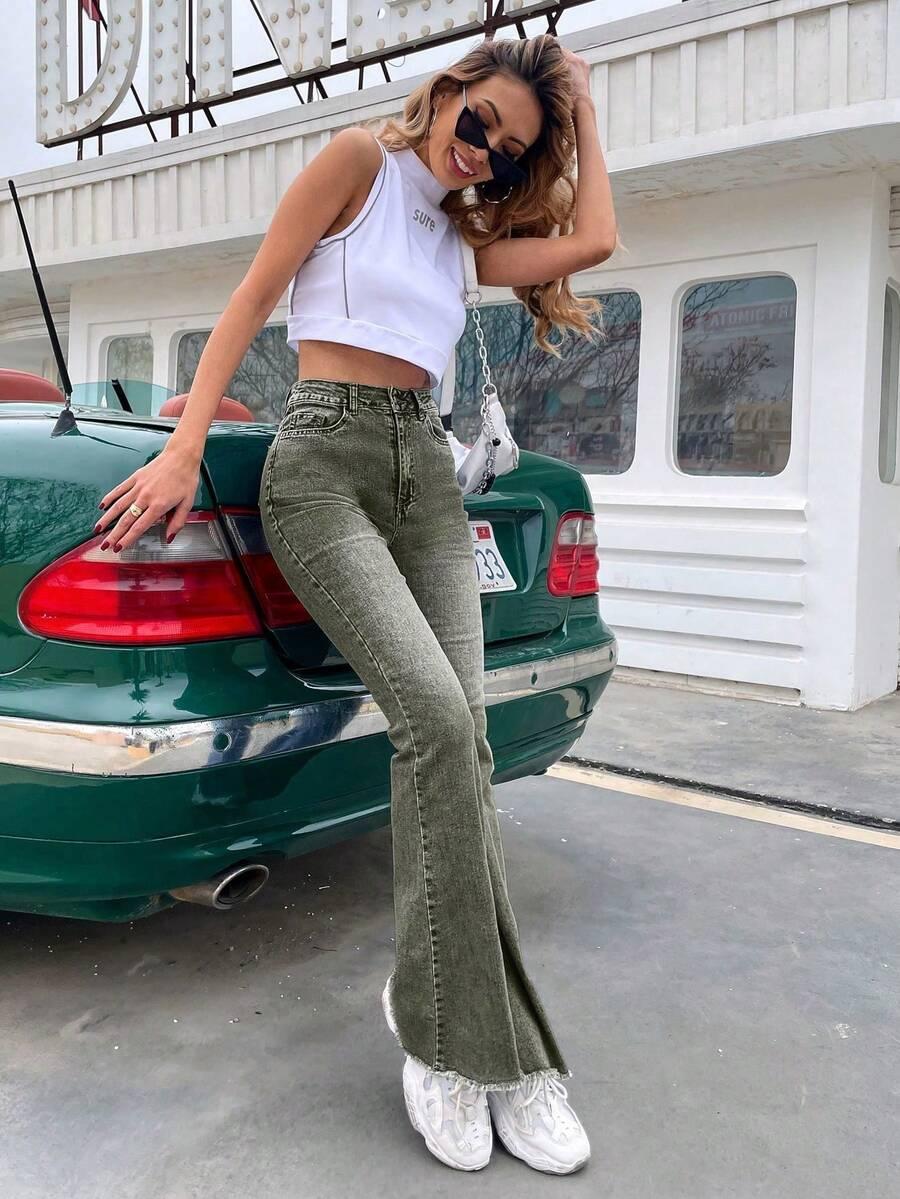 ZIELONE SPODNIE JEANS