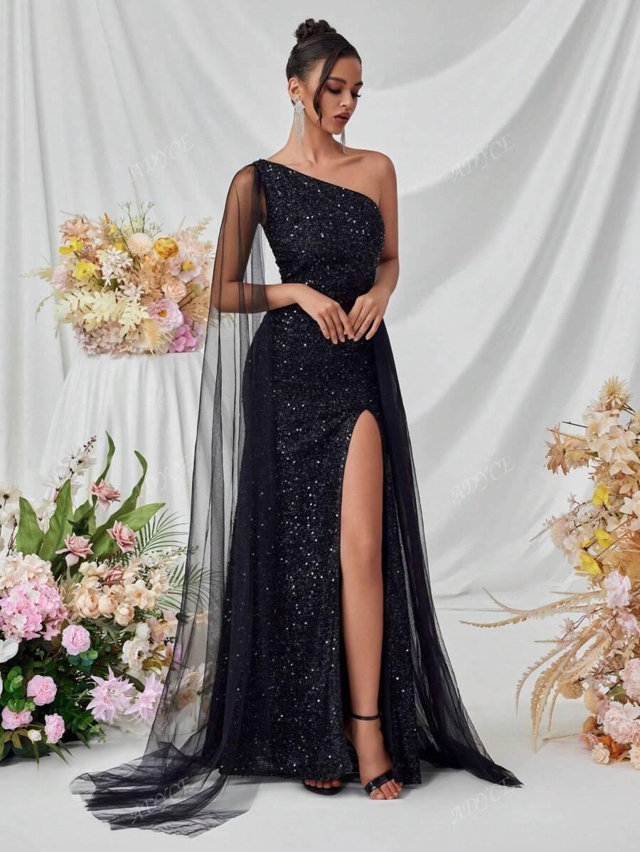 CZARNA SUKIENKA MAXI CEKINY