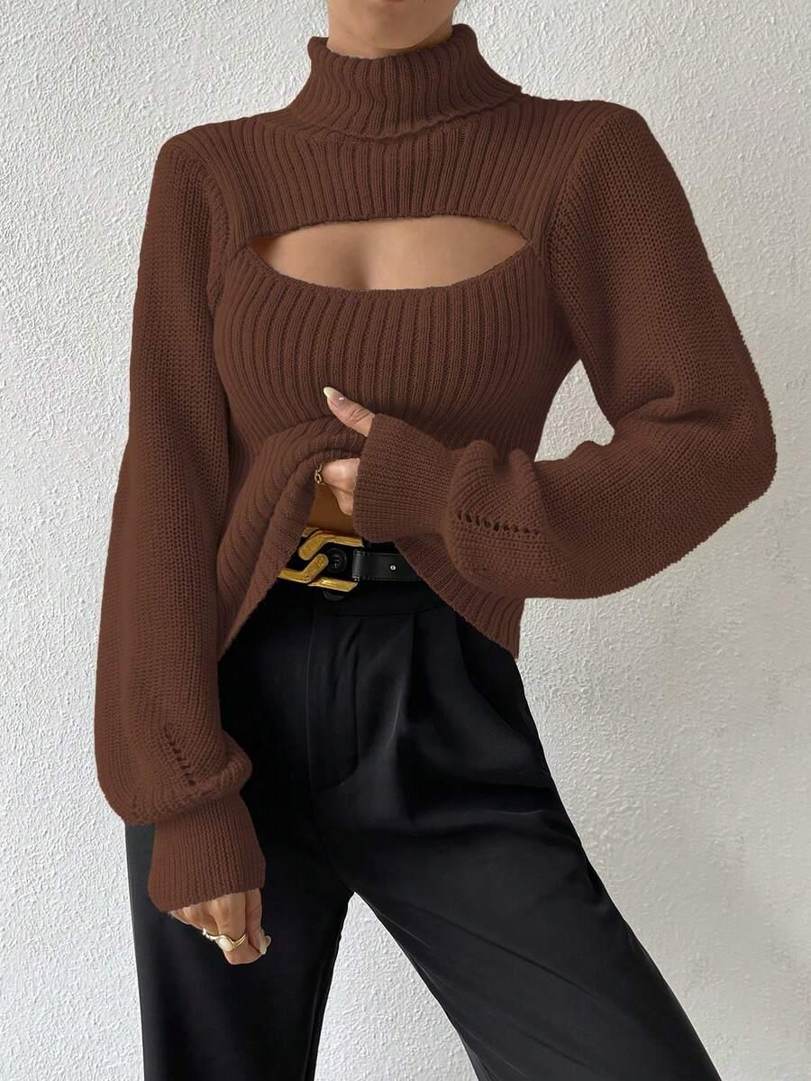 BRĄZOWY SWETER DŁUGI RĘKAW
