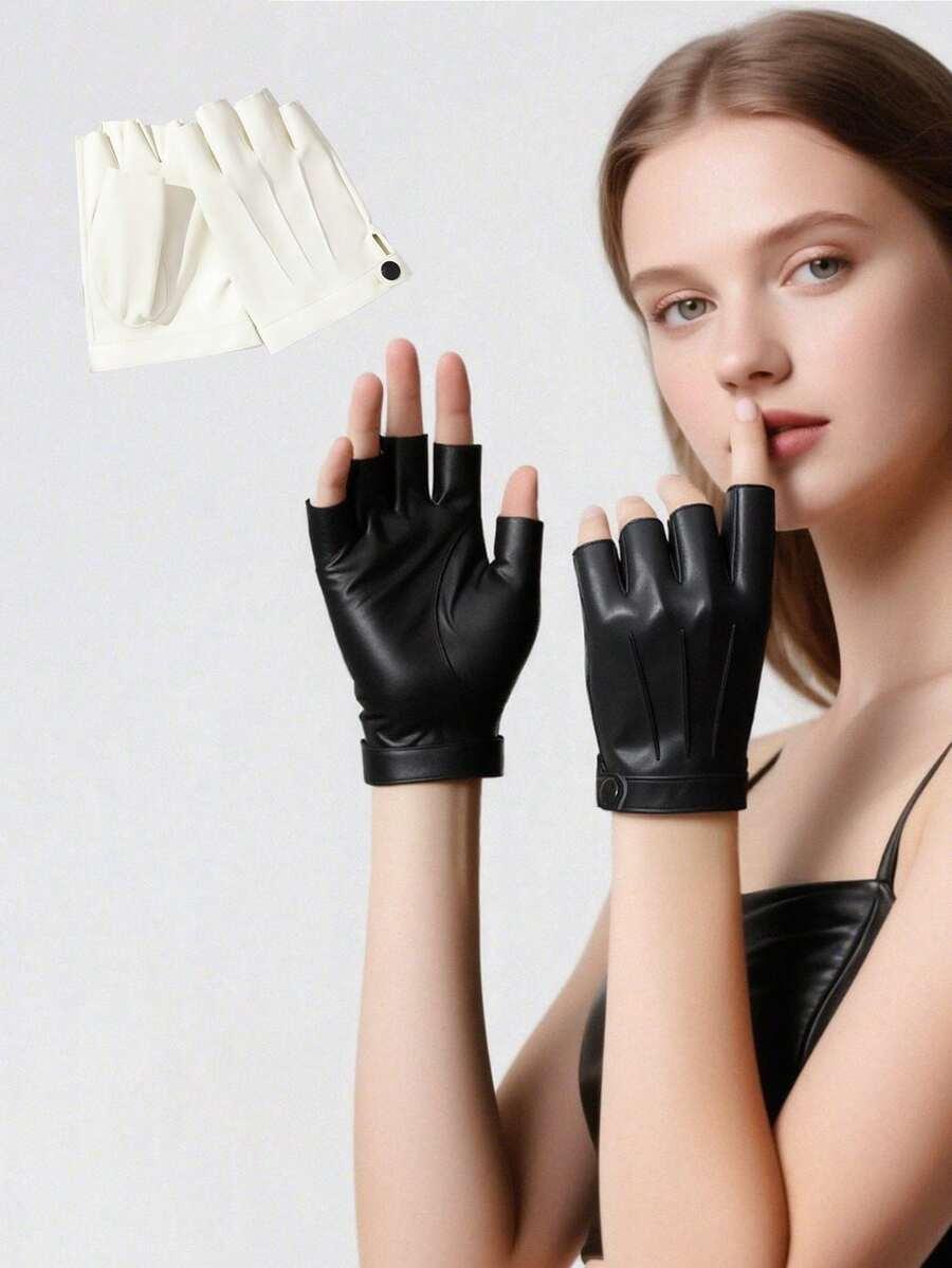 czarne rękawiczki imitacja skóry 