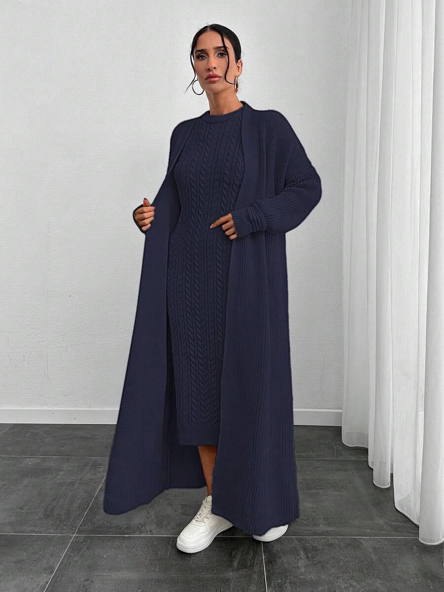 GRANATOWY KOMPLET SUKIENKA SWETER 