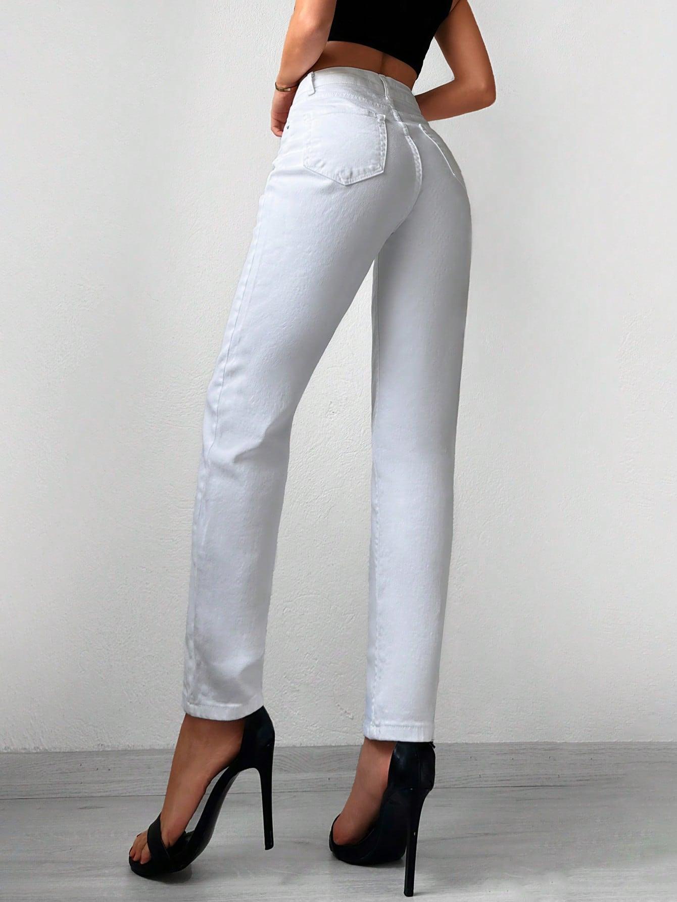 białe spodnie mom jeans wysoki stan