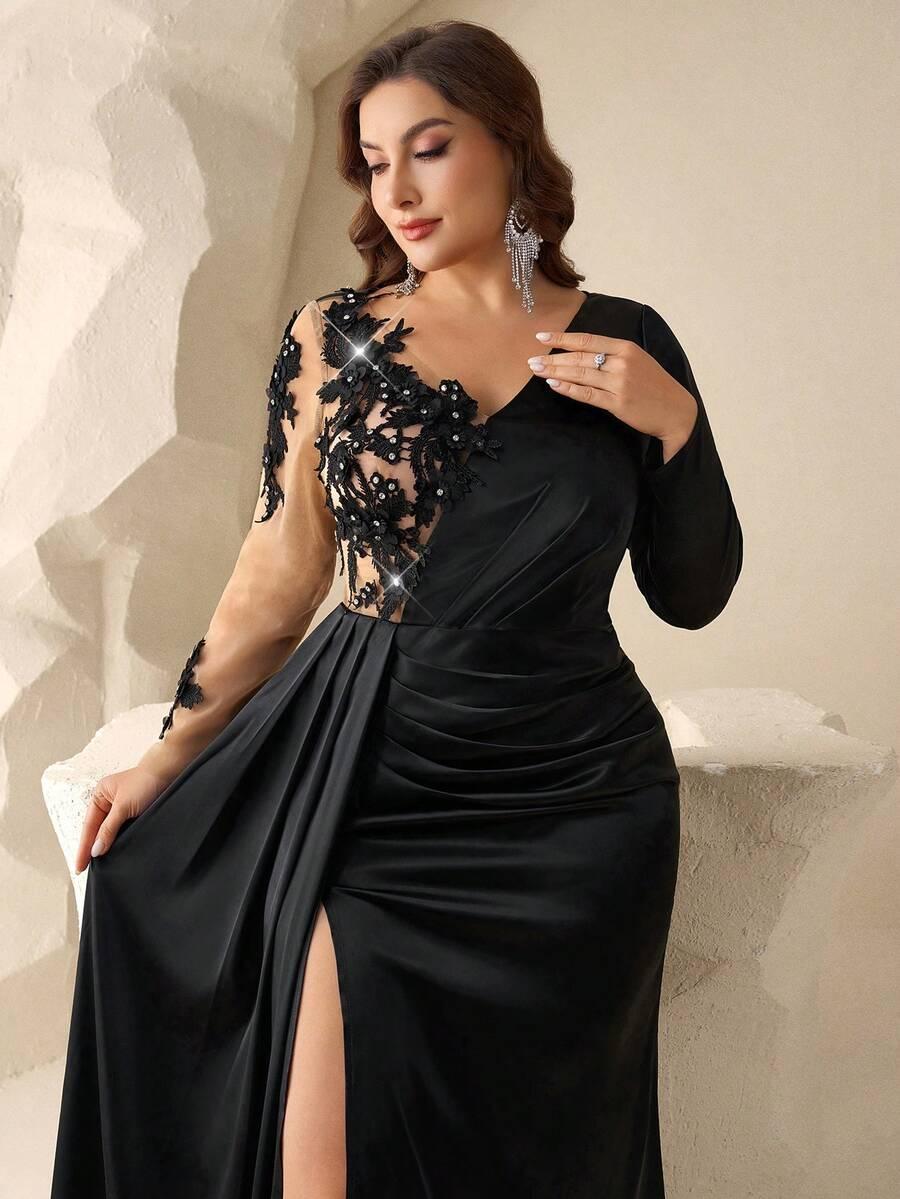 CZARNA MAXI SUKIENKA ZDOBIENIE