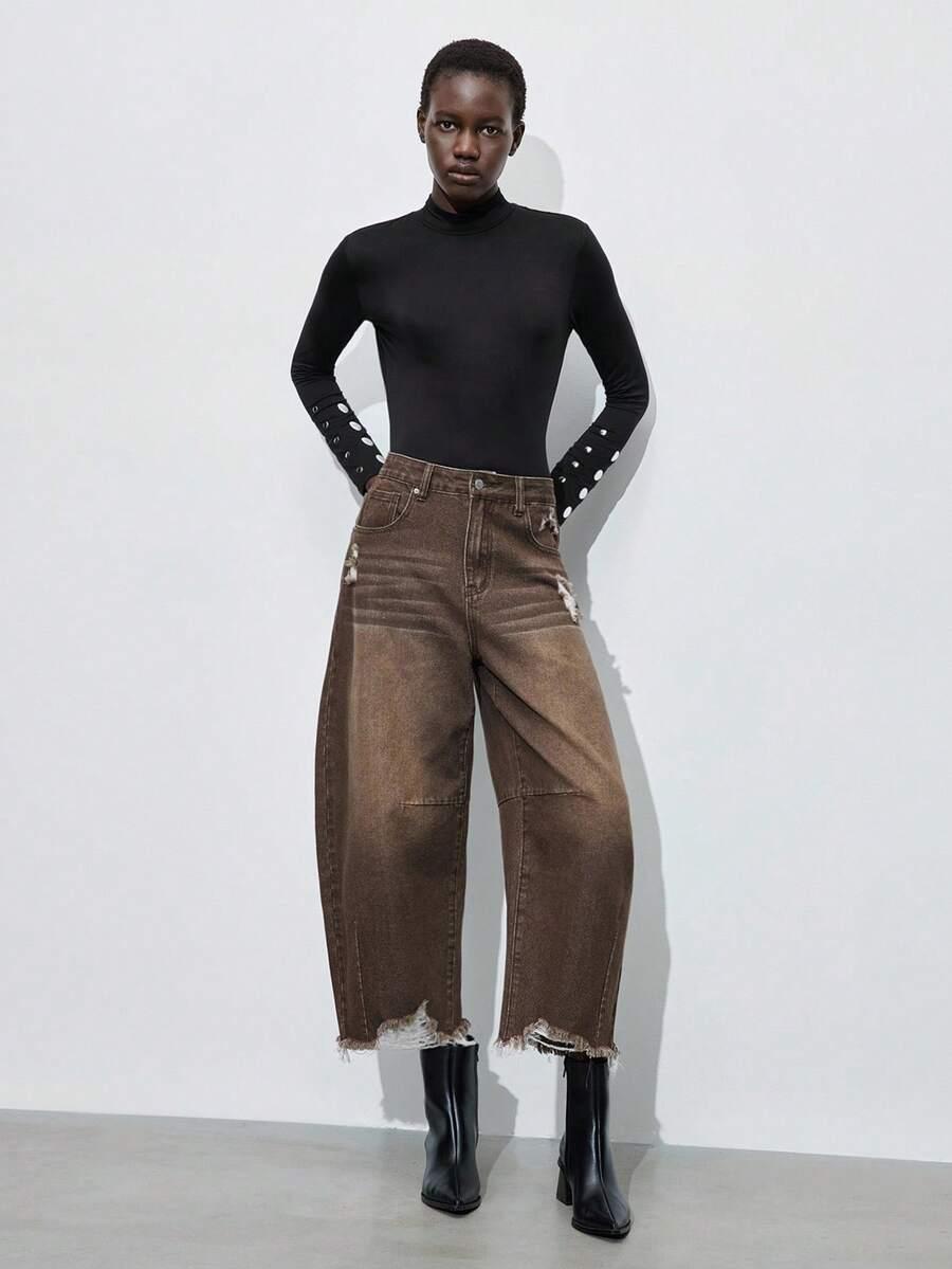 BRĄZOWE SPODNIE JEANS