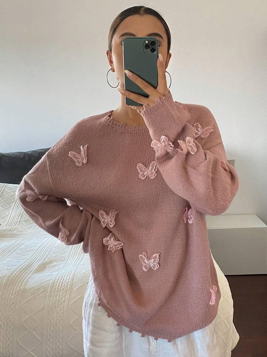 różowy sweter motyl 3D