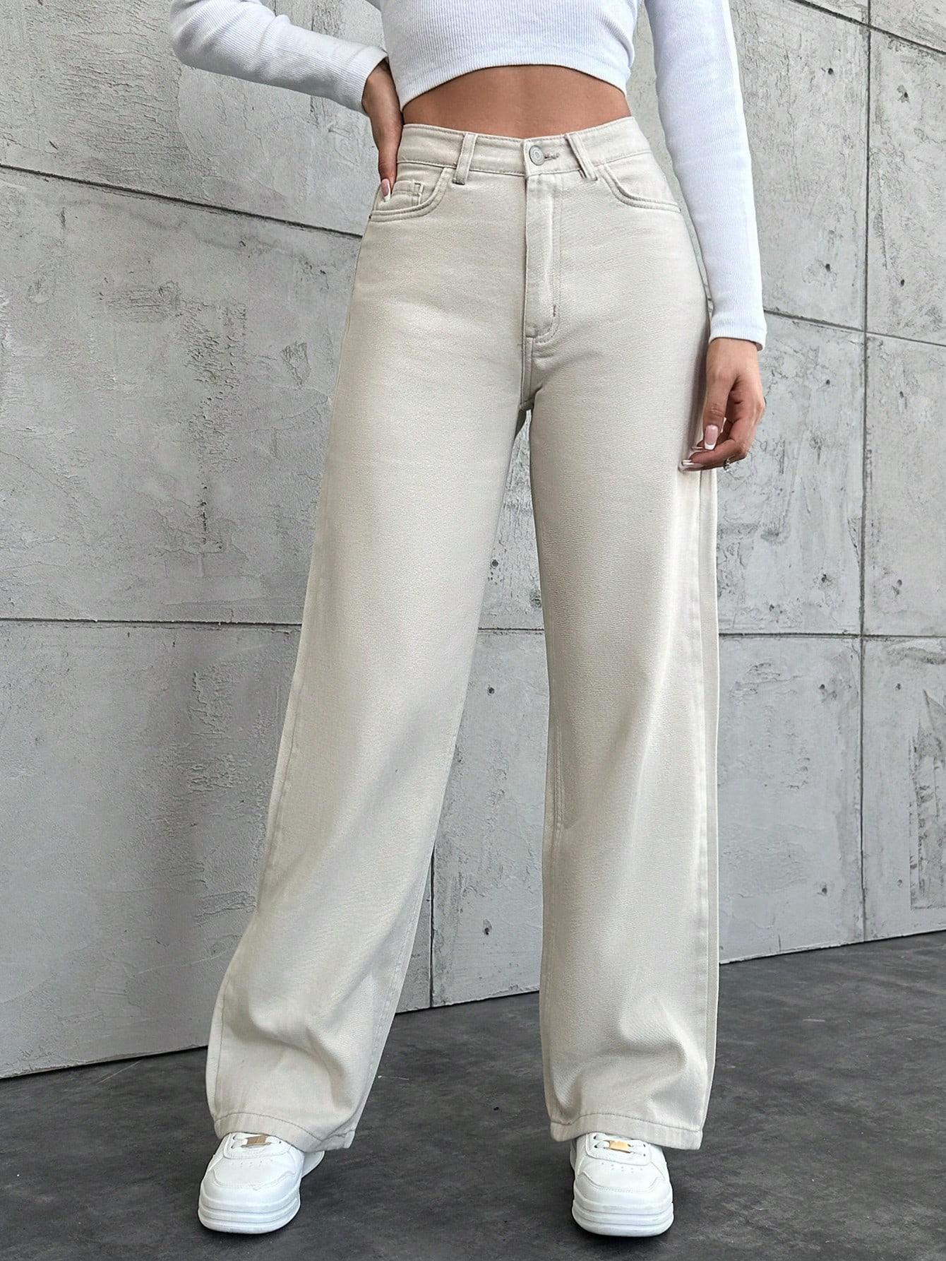 KREMOWE spodnie  JEANS PROSTA NOGAWKA