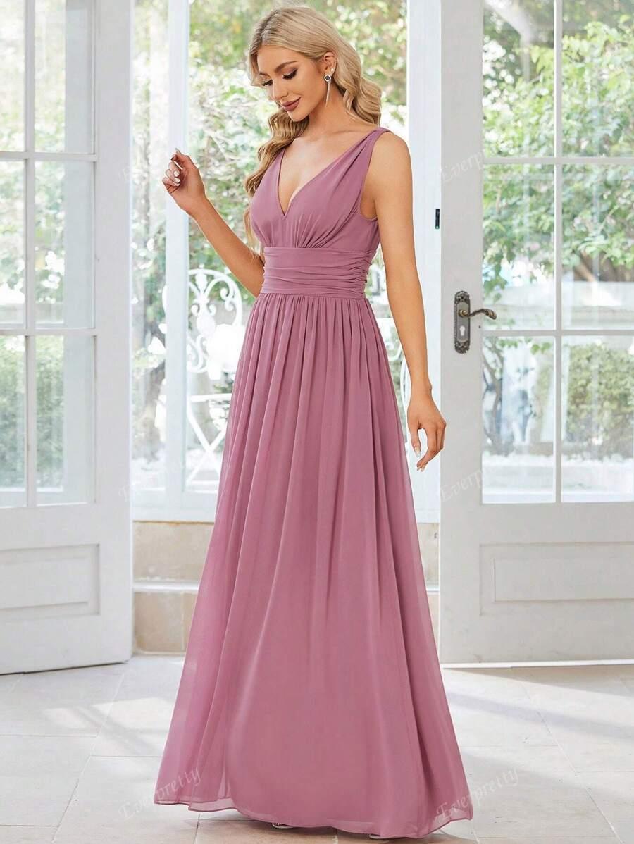 MAXI RÓŻOWA SUKIENKA V NECK