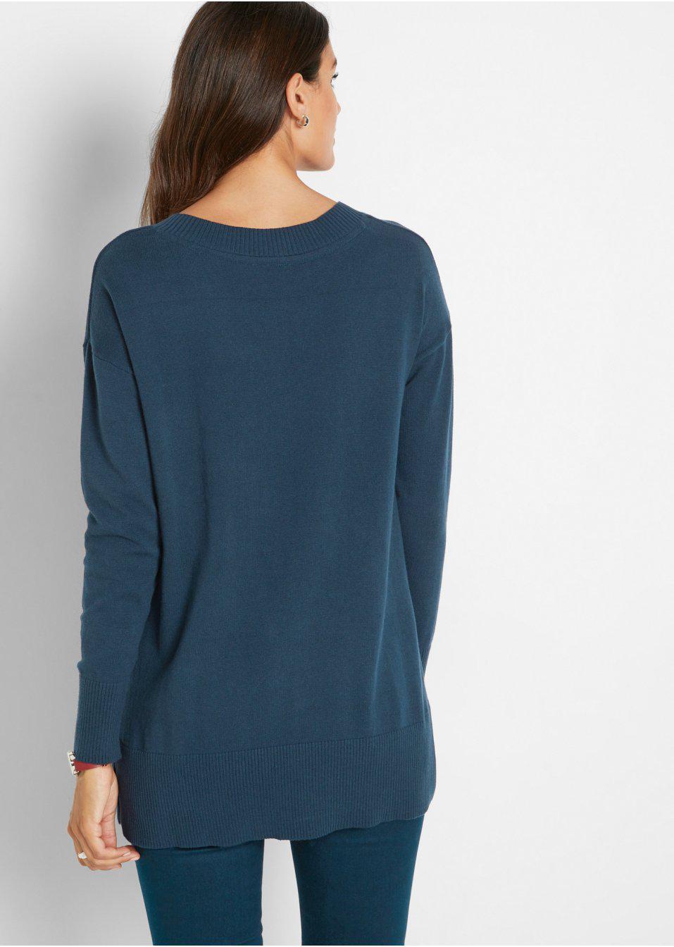 GRANATOWY SWETER V NECK