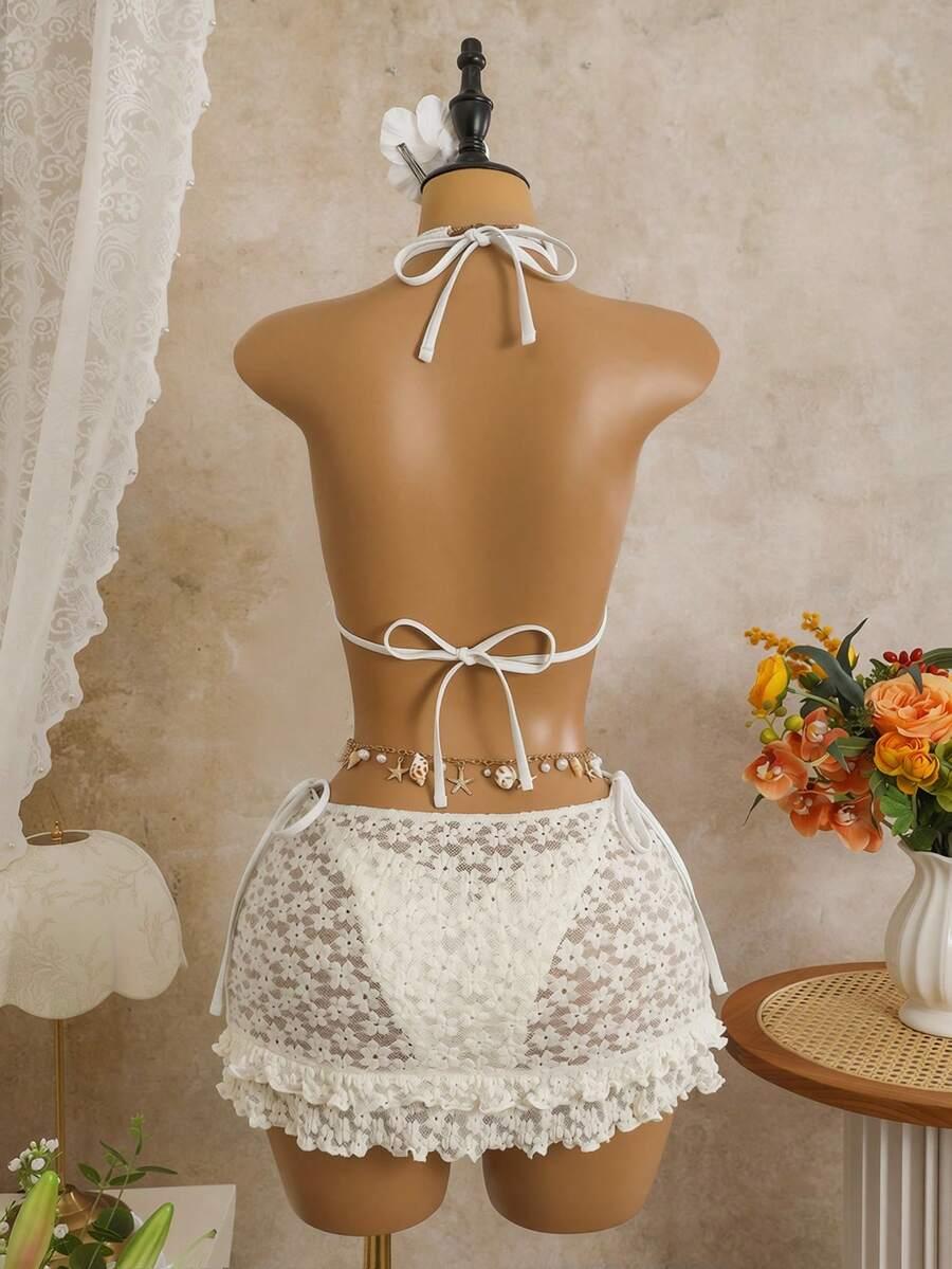 KOMPLET BIKINI WIĄZANY Z NARZUTKĄ