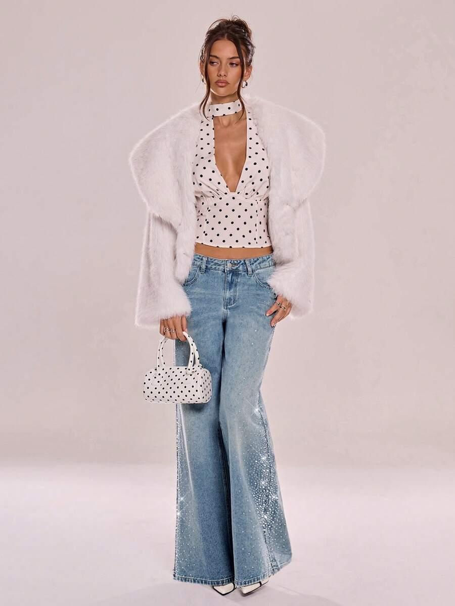 niebieskie spodnie jeans zdobienie 