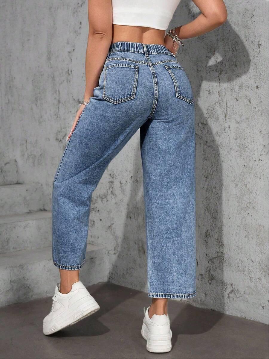 niebieskie jeansy wysoki stan 