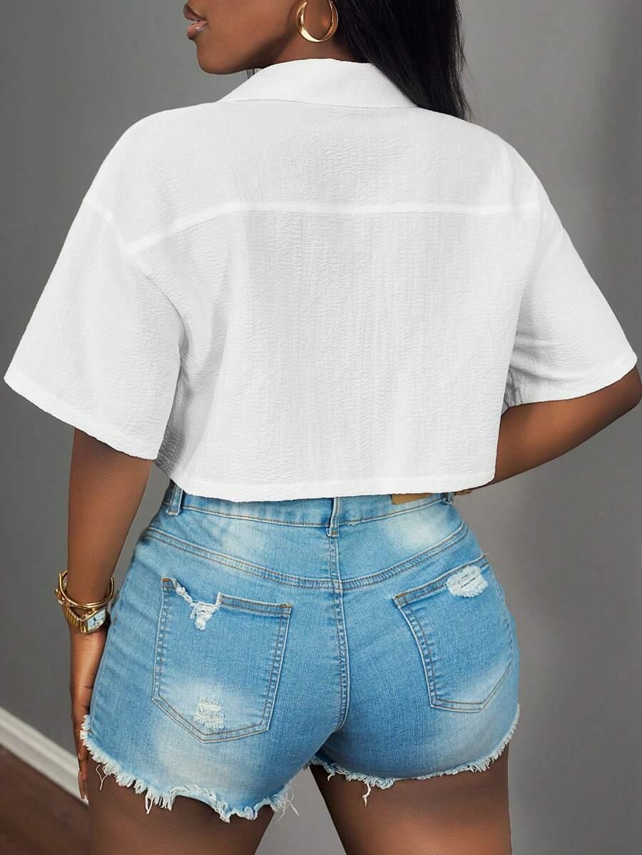 biała koszula crop top kieszenie