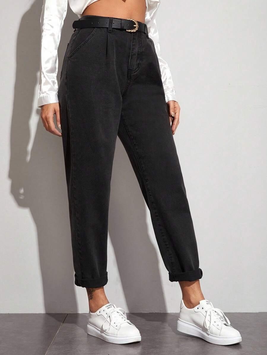 CZARNE SPODNIE MOM JEANS