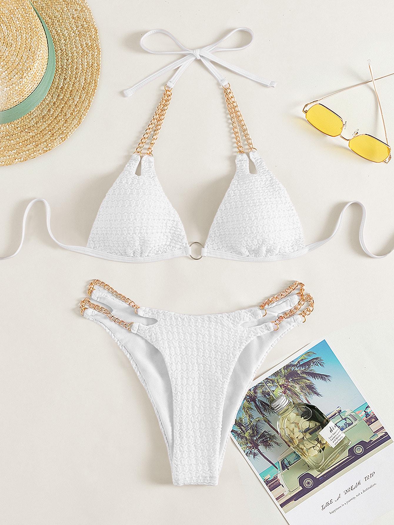 BIAŁY KOMPLET BIKINI ŁAŃCUCH