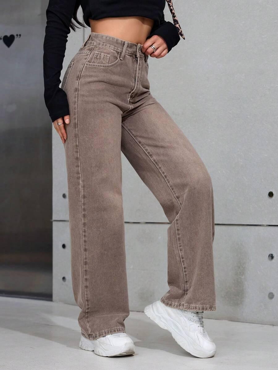 BRĄZOWE SPODNIE JEANS