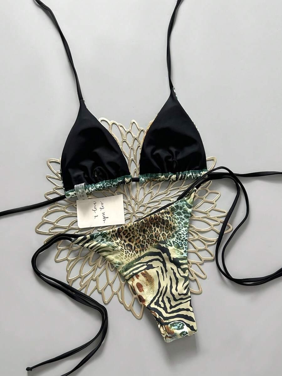 WIĄZANE BIKINI DWUCZĘŚCIOWE ZWIERZĘCY WZÓR