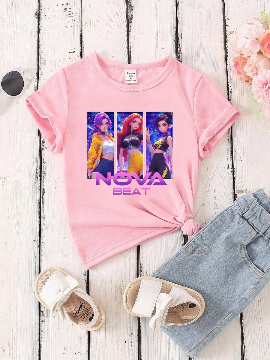 różowy t-shirt nadruk Nova beat