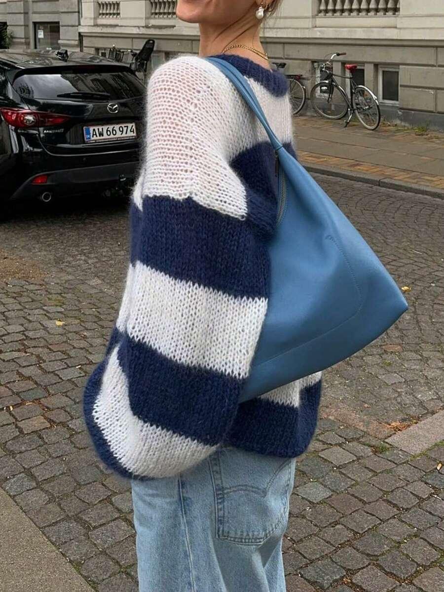 sweter w paski z domieszką wełny