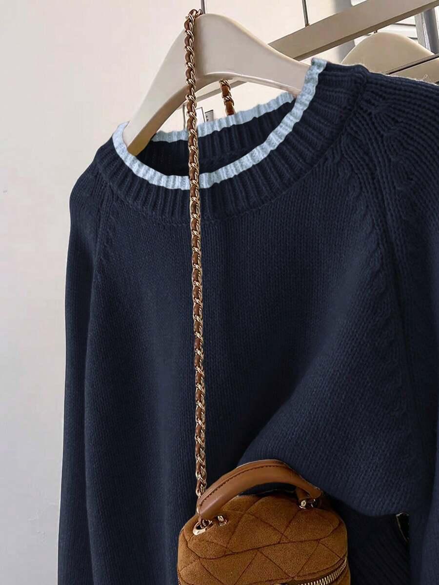 GRANATOWY SWETER OKRĄGŁY DEKOLT 