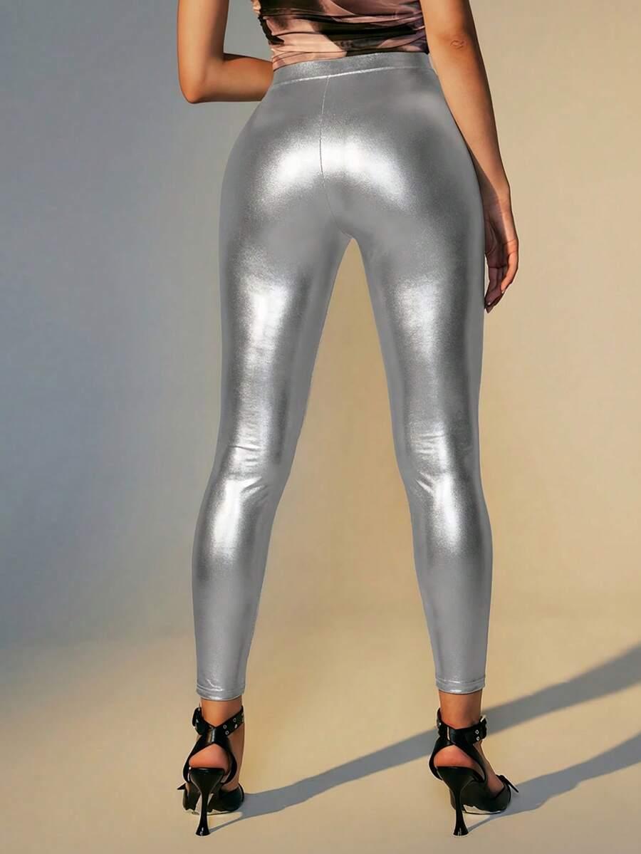srebrne legginsy casual