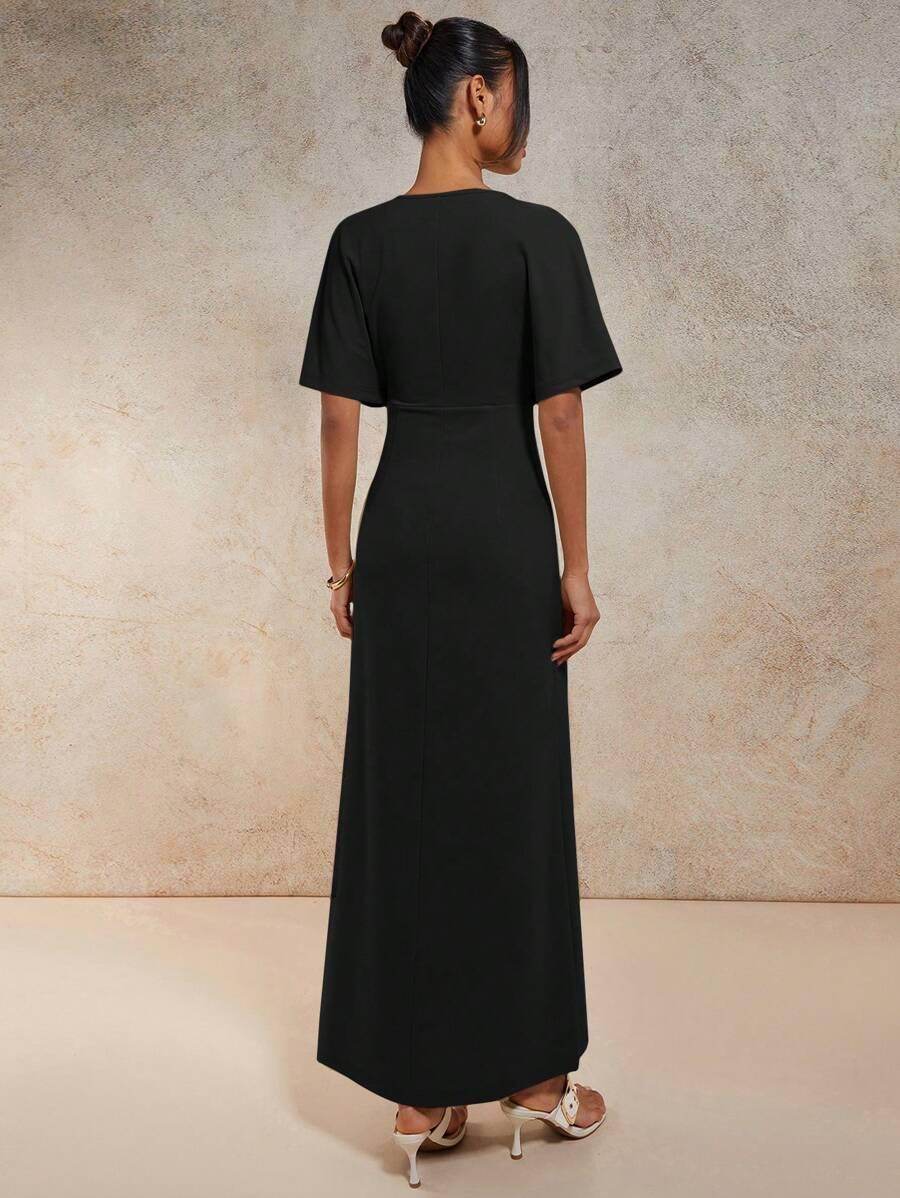 CZARNA MAXI SUKIENKA V NECK