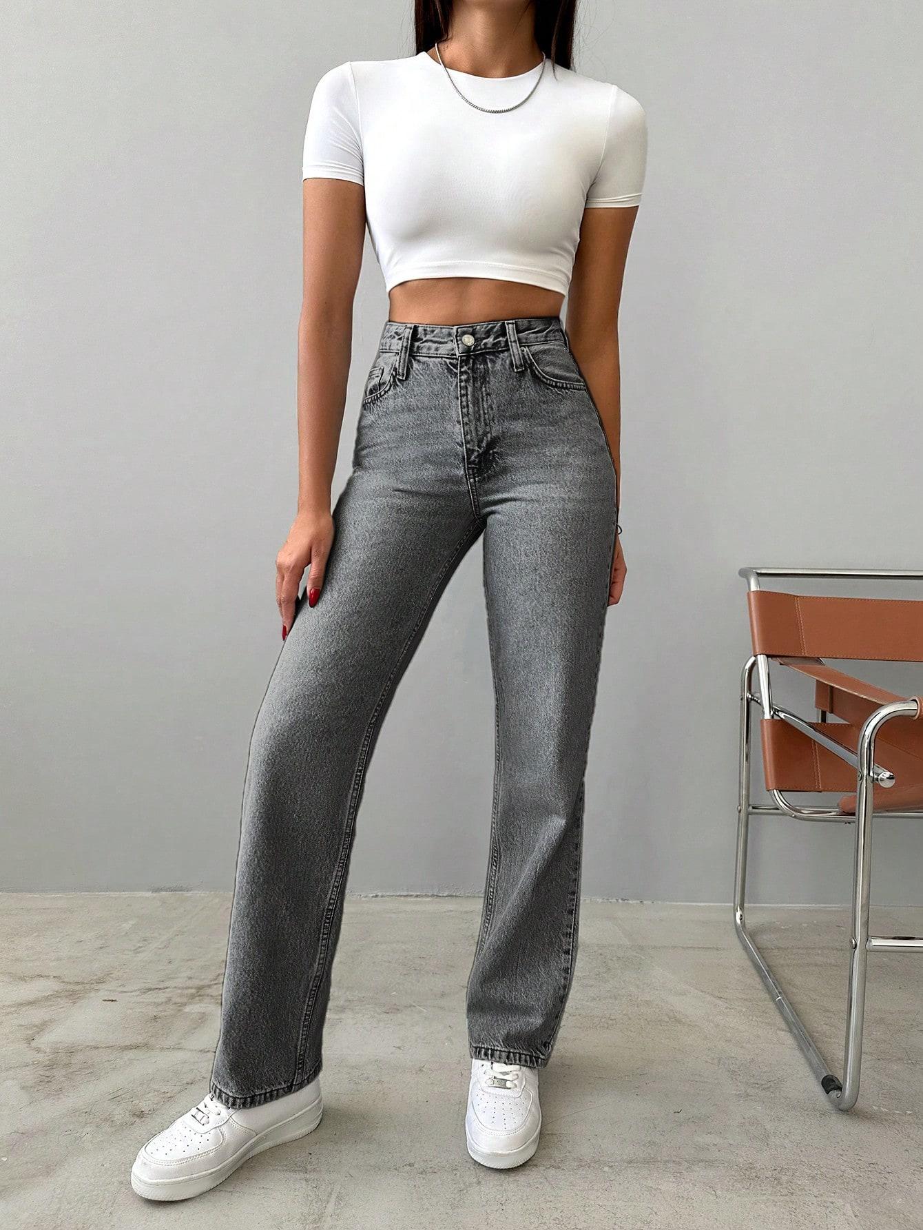 SZARE PROSTE SPODNIE JEANS 