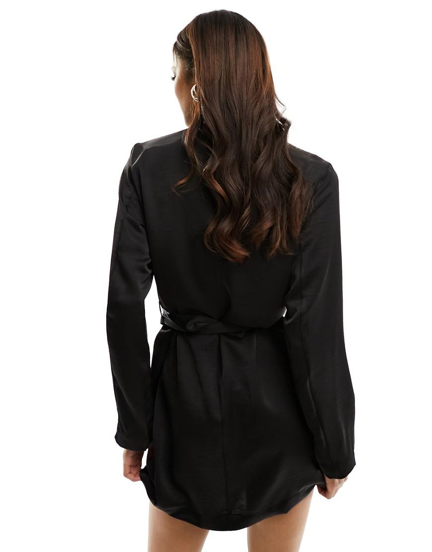 czarna koszulowa mini sukienka satyna