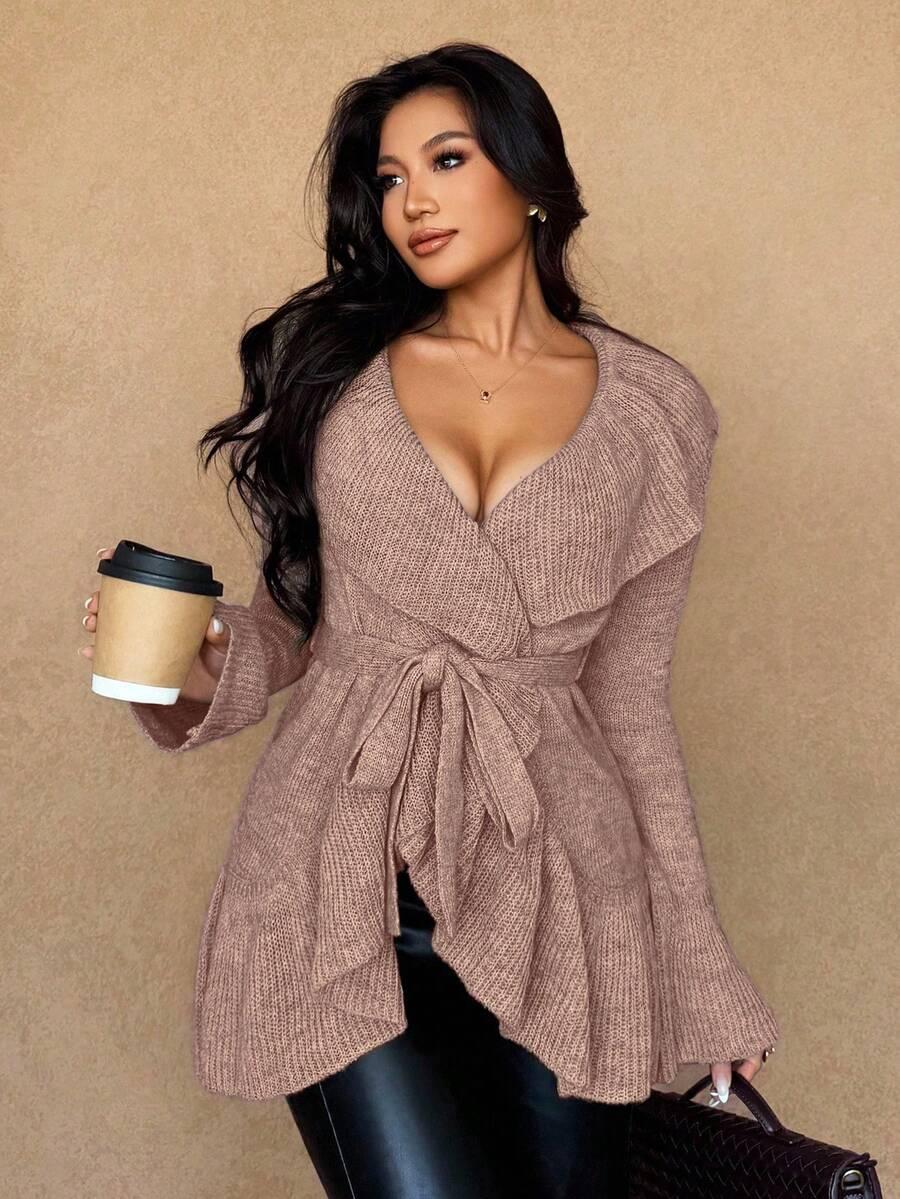 Różowy wiązany sweter