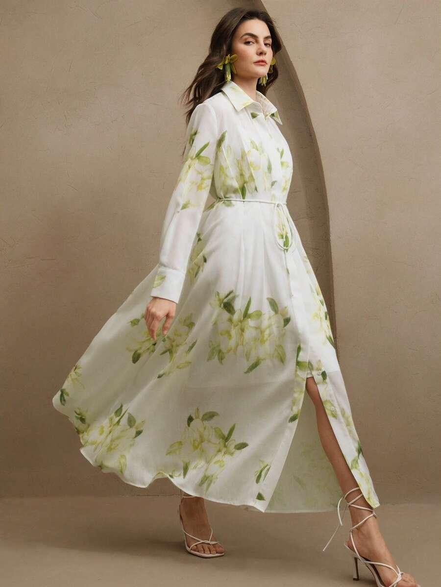 koszulowa sukienka wzór długi rękaw