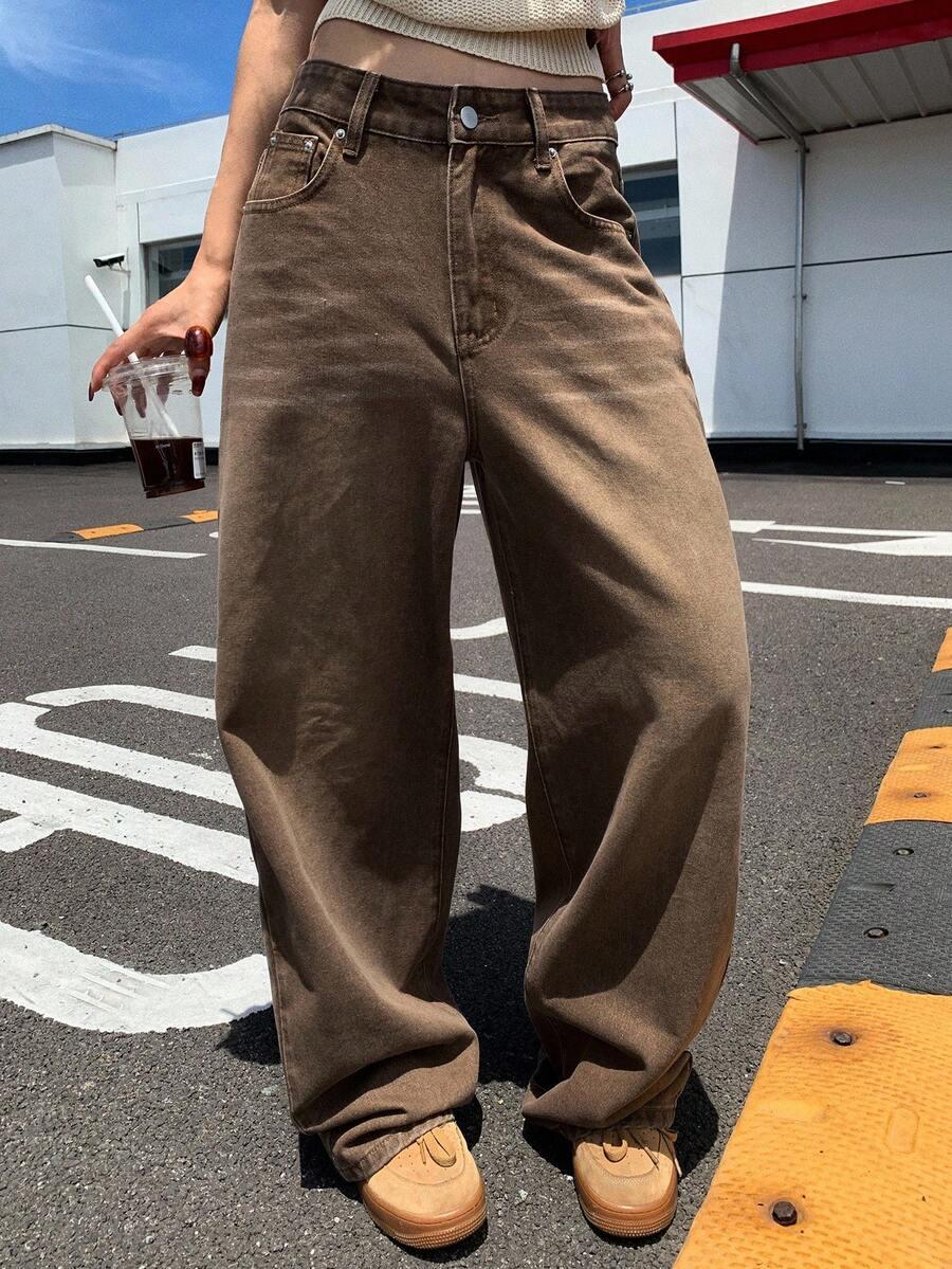 BRĄZOWE SPODNIE JEANS