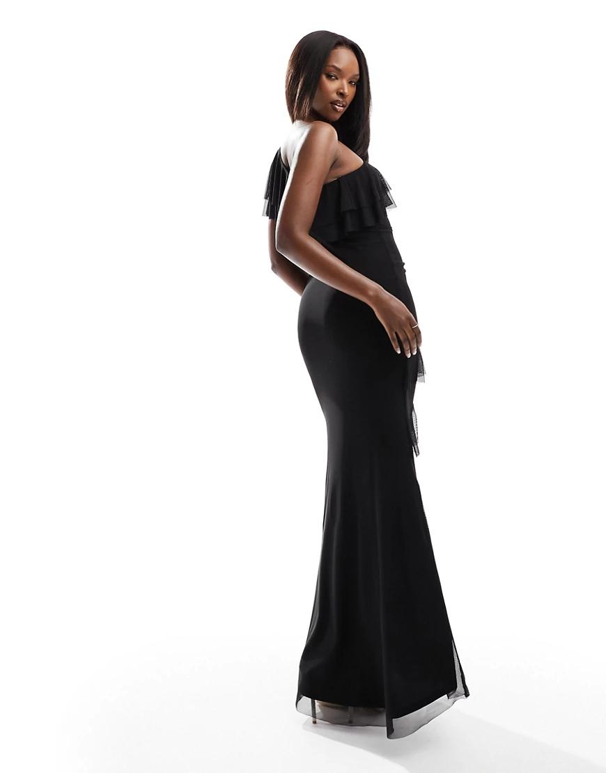 czarna asymetryczna maxi sukienka siateczka