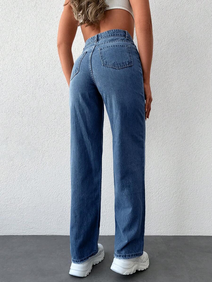 NIEBIESKIE SPODNIE JEANS SZEROKA NOGAWKA