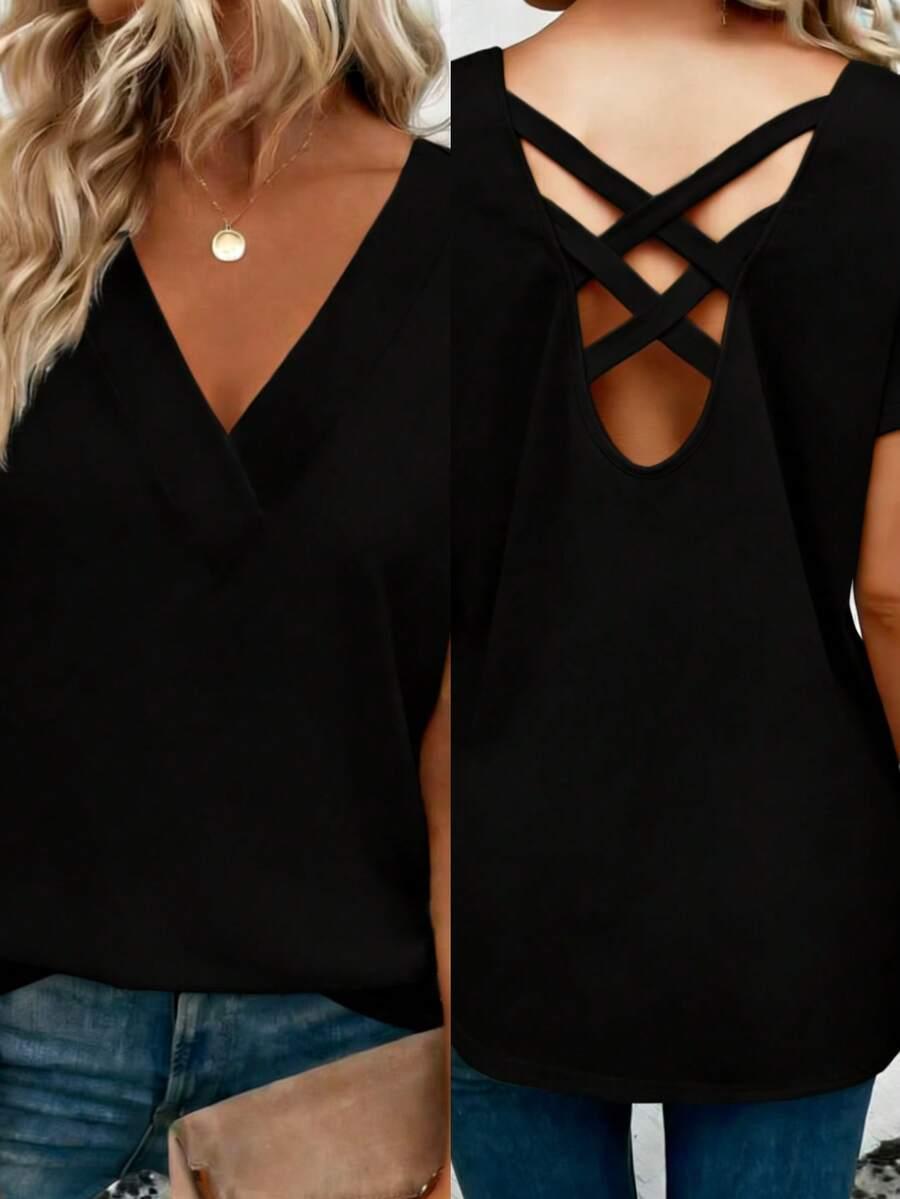 czarna bluzka cross back paski