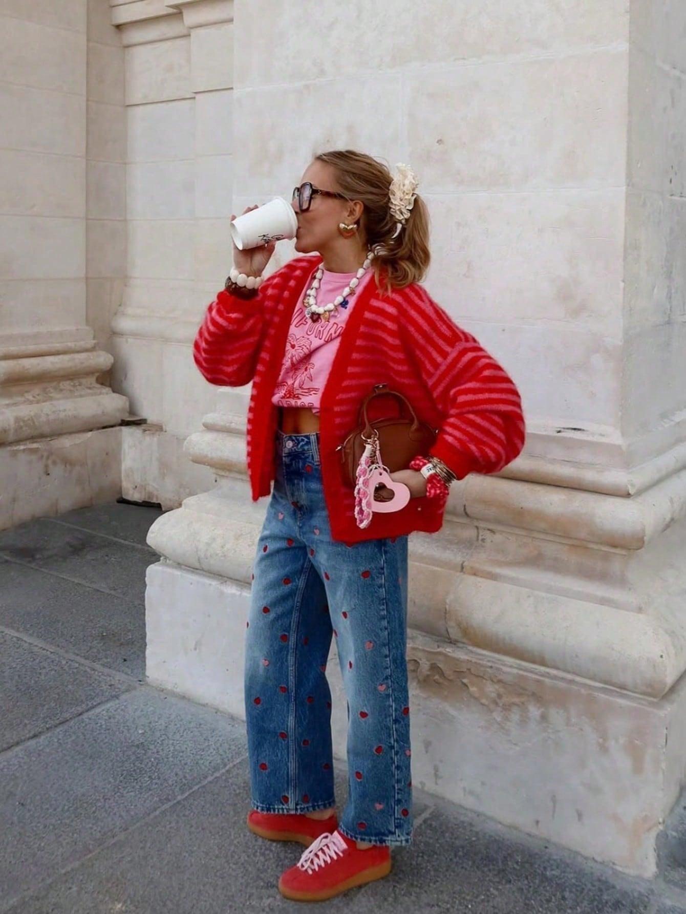 sweter w paski guziki