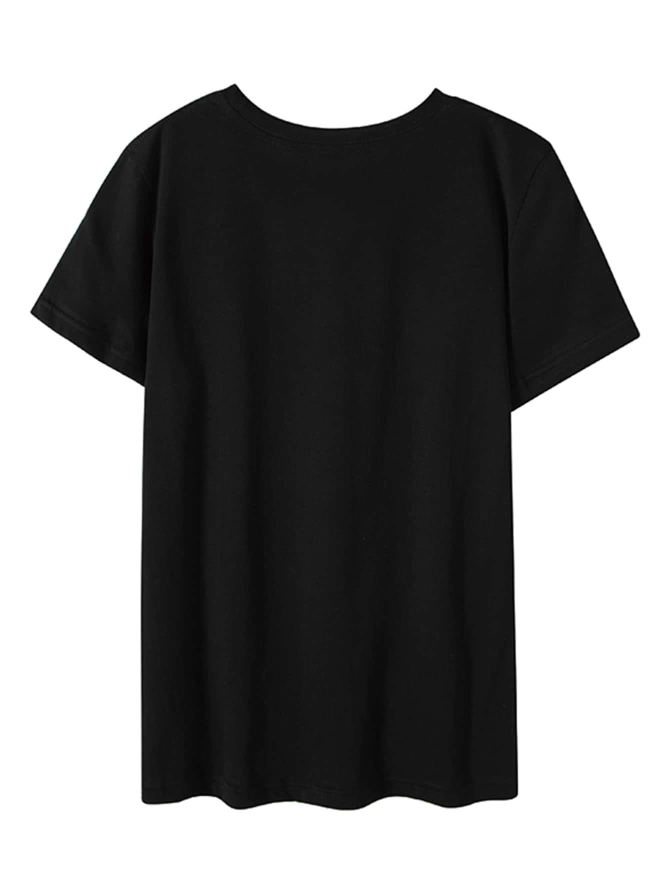 CZARNY T-SHIRT nadruk 