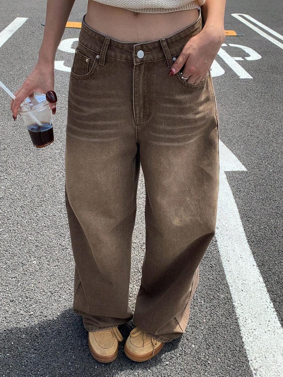BRĄZOWE SPODNIE JEANS