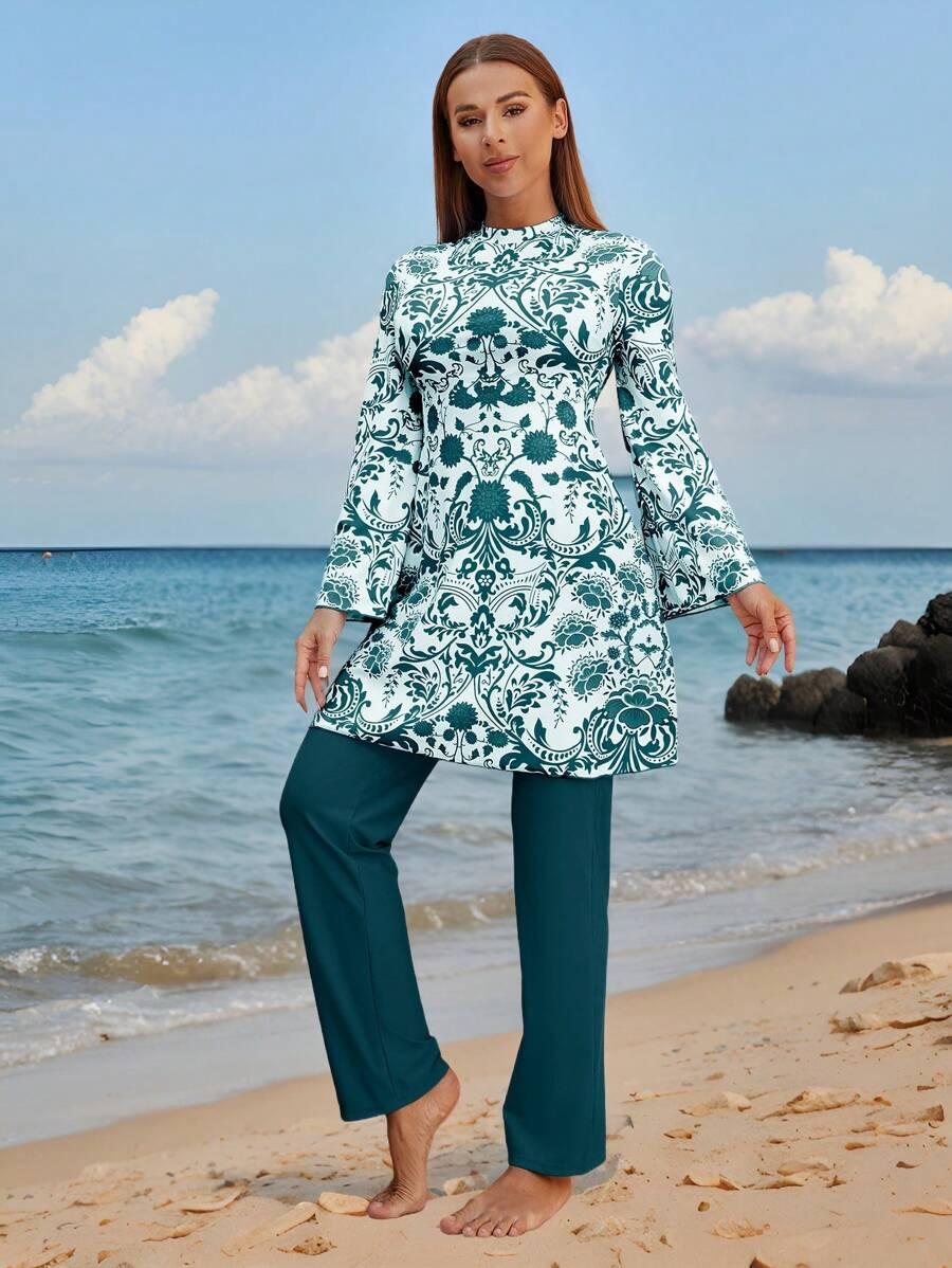 STRÓJ KĄPIELOWY KOMPLET SUKIENKA SPODNIE BURKINI