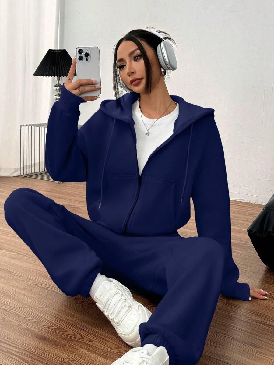 GRANATOWA BLUZA SPODNIE KOMPLET