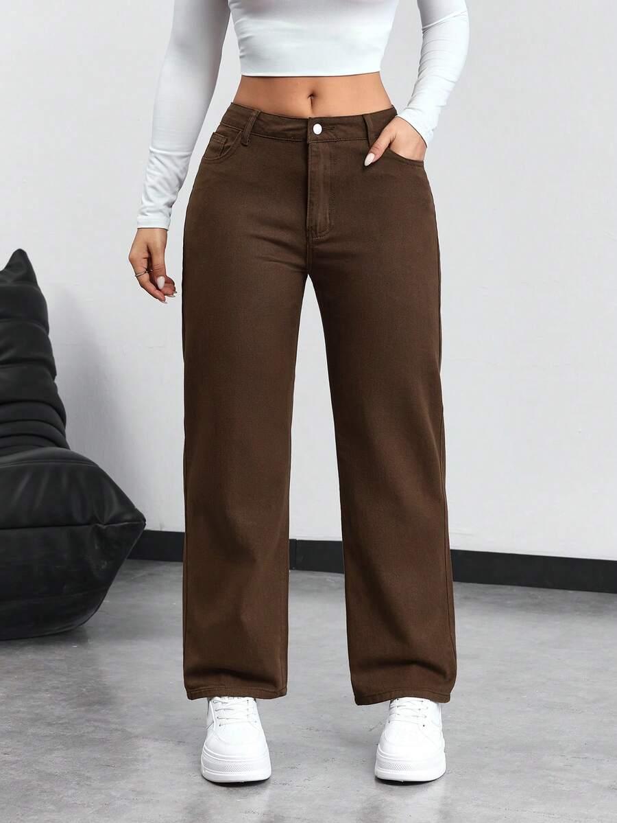 brązowe spodnie jeans 