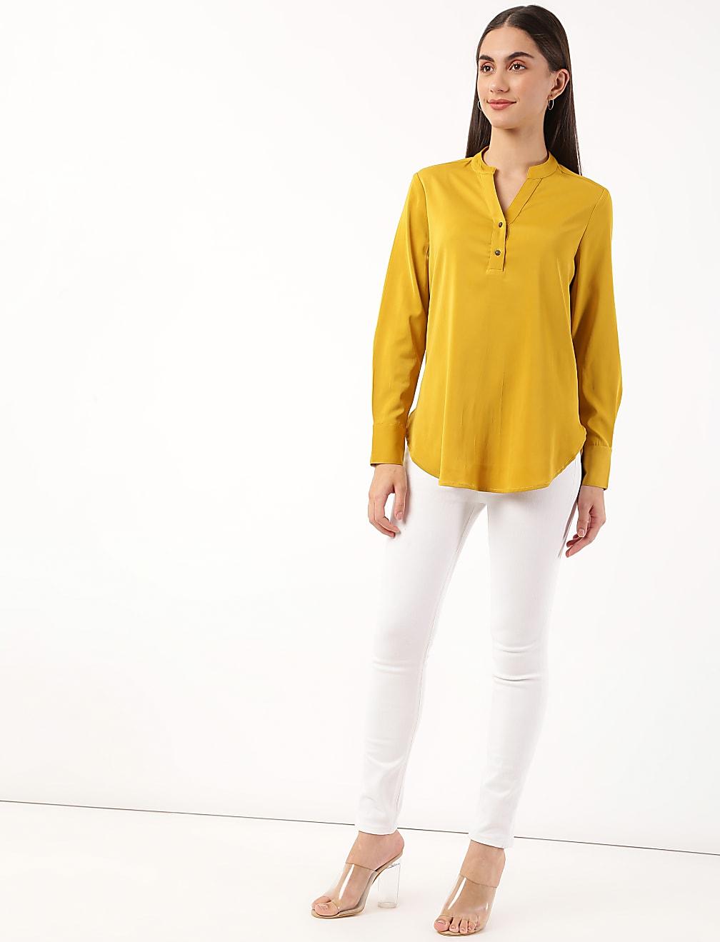 żółty top v-neck T43-3449K-EB