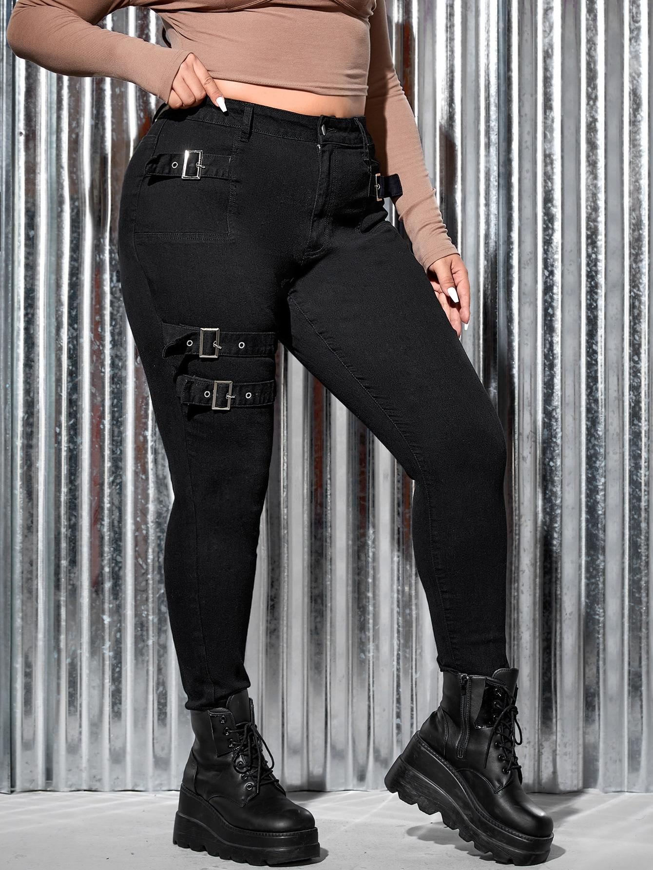 CZARNE SPODNIE JEANS KLAMRY