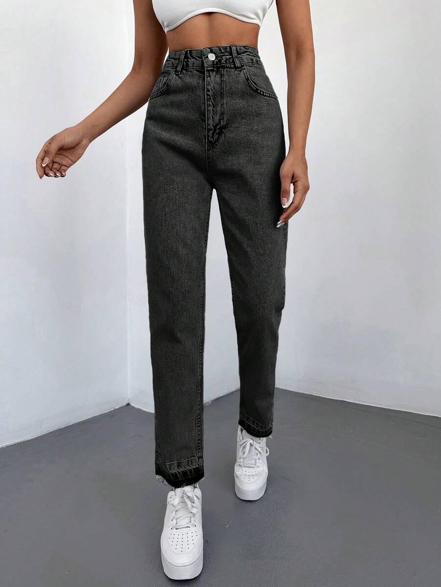 SZARE SPODNIE JEANS WYSOKI STAN