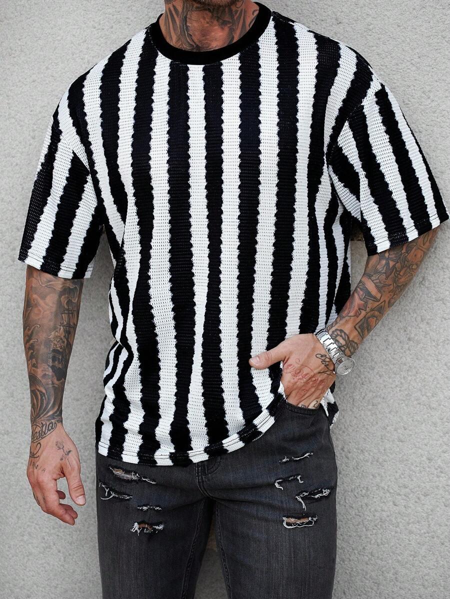 t-shirt paski kontrast siateczka