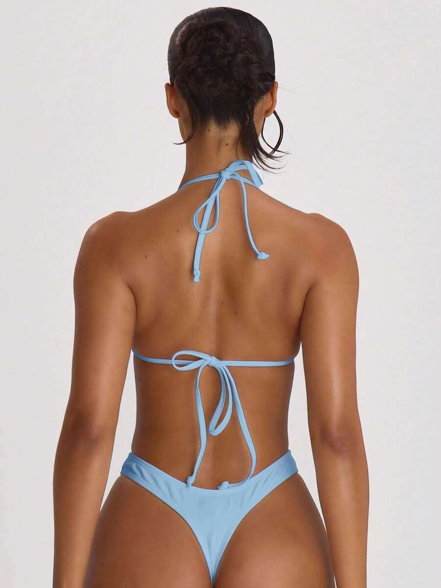 niebieska trójkątna góra od bikini wiązanie