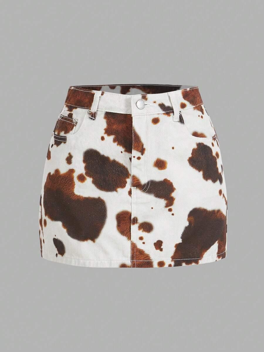 mini spódnica jeans animal print